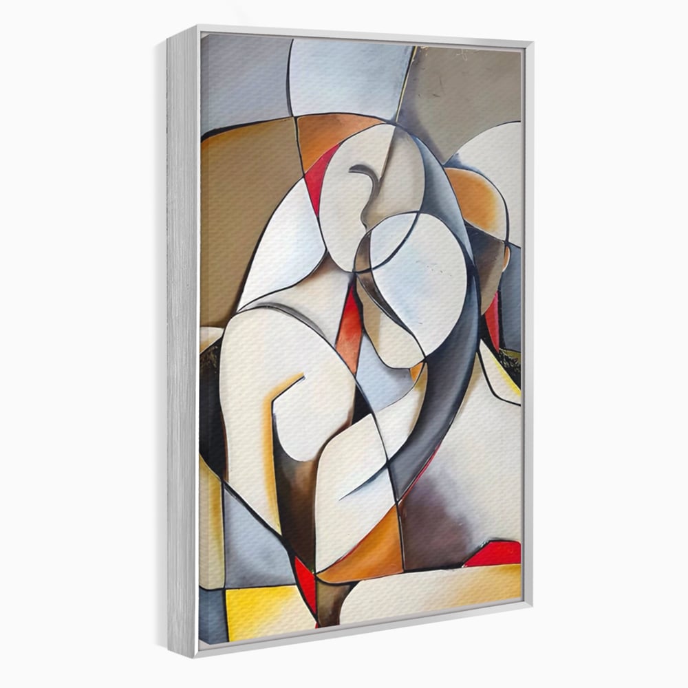 Tablou canvas cu tablou pictura cuplu imbratisat, in rama de aluminiu argintiu